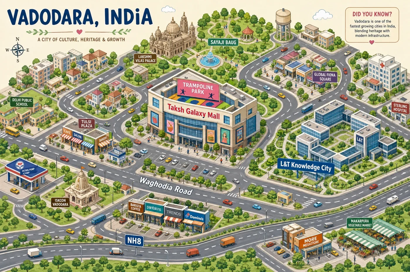 Illustrated map of BounceUp Vadodara at Taksh Galaxy Mall, Waghodia Road