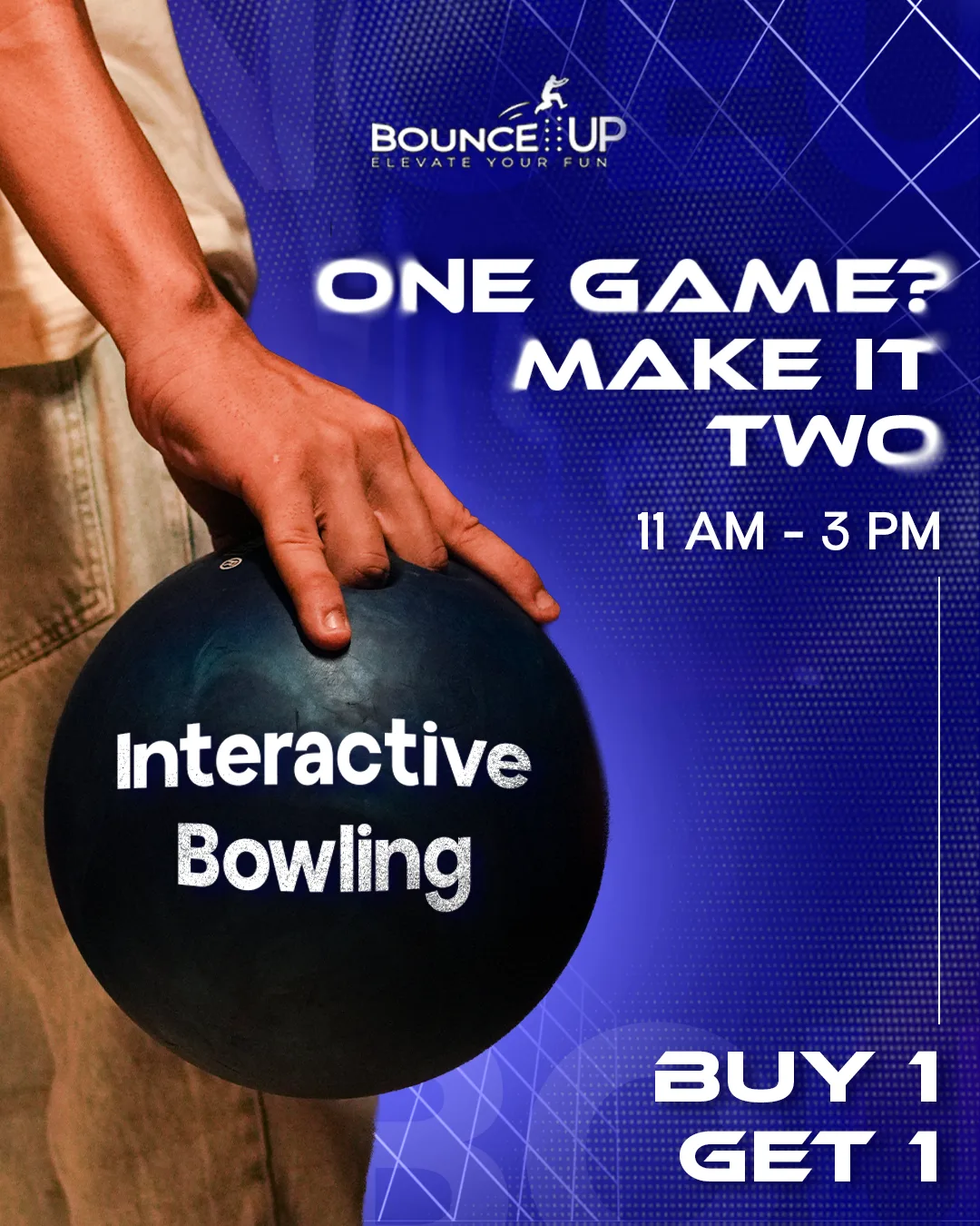 BounceUp interactive bowling buy one get one, 11 AM to 3 PM